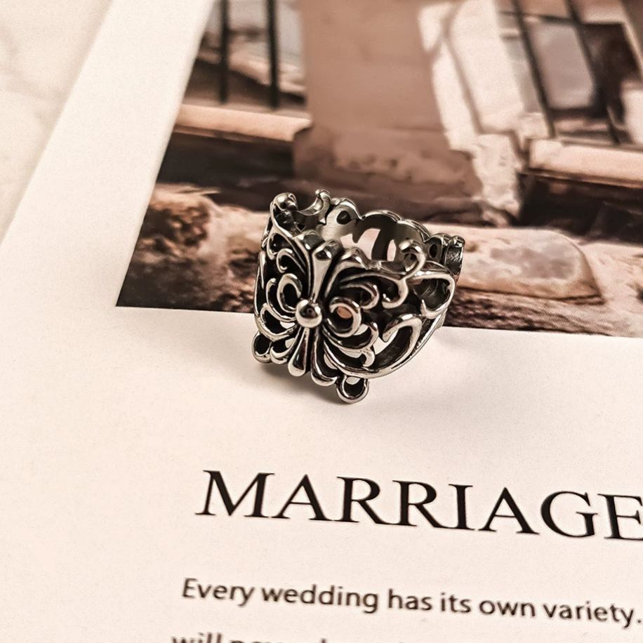 INS1205-925 Sterling Silver Vintage Wide Band Rings,Cross Ring Biker Adjustable Ring for Men and Women