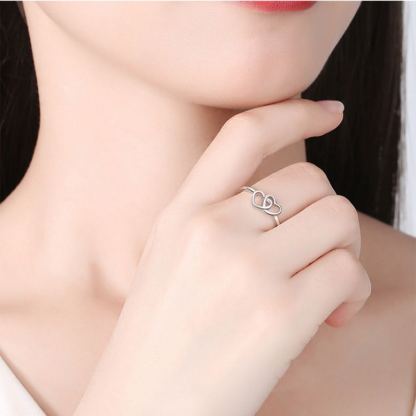 INS1220-LeCalla 925 Sterling Silver Open Love Heart Knot Stackable Rings | Interlocking Double Heart Ring for Women Gift for Her (Ring Size - 7 No.)
