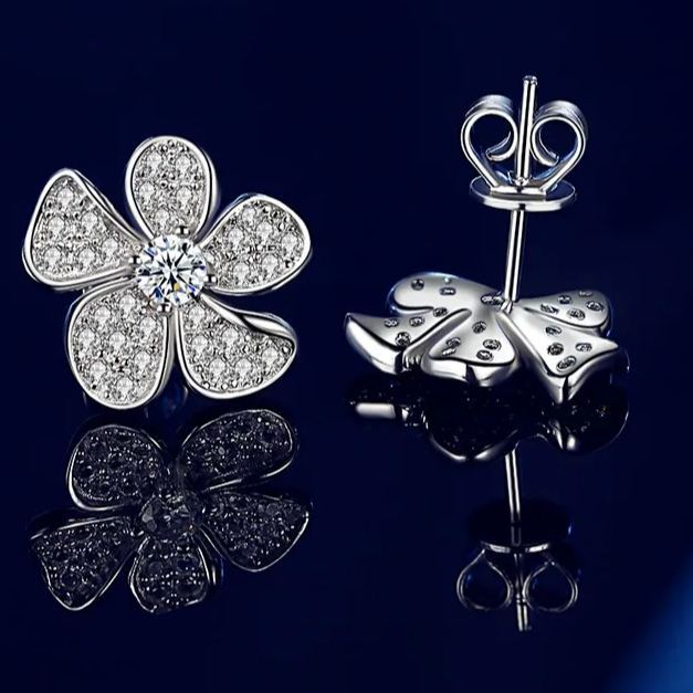 INS2009-Solid 18K Gold 1.0CT Diamond Flower Earrings, Blossom Flower Petals Ear Studs, Bridal Jewelry, Wedding, Valentine, Anniversary Gift For Her, 3 Gold Colors Available, Wholesale Available