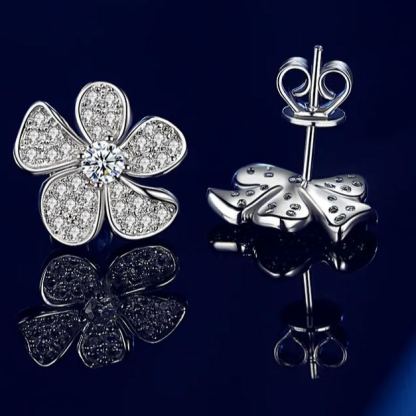 INS2009-Solid 18K Gold 1.0CT Diamond Flower Earrings, Blossom Flower Petals Ear Studs, Bridal Jewelry, Wedding, Valentine, Anniversary Gift For Her, 3 Gold Colors Available, Wholesale Available