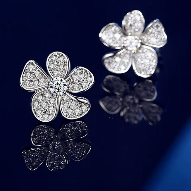 INS2009-Solid 18K Gold 1.0CT Diamond Flower Earrings, Blossom Flower Petals Ear Studs, Bridal Jewelry, Wedding, Valentine, Anniversary Gift For Her, 3 Gold Colors Available, Wholesale Available