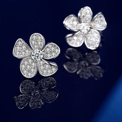 INS2009-Solid 18K Gold 1.0CT Diamond Flower Earrings, Blossom Flower Petals Ear Studs, Bridal Jewelry, Wedding, Valentine, Anniversary Gift For Her, 3 Gold Colors Available, Wholesale Available