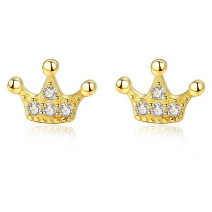 INS2028-Gem Stone King 10K Yellow Gold White Lab Grown Diamond Royal Crown Stud Earrings For Women