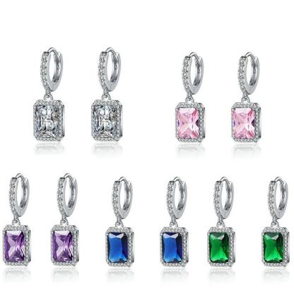 INS2106-Women's Solitaire Dangle Drop Earrings 925 Sterling Silver Pure Square Huggie Earrings Hoop Dangle Drop Earrings Jewelry Gift