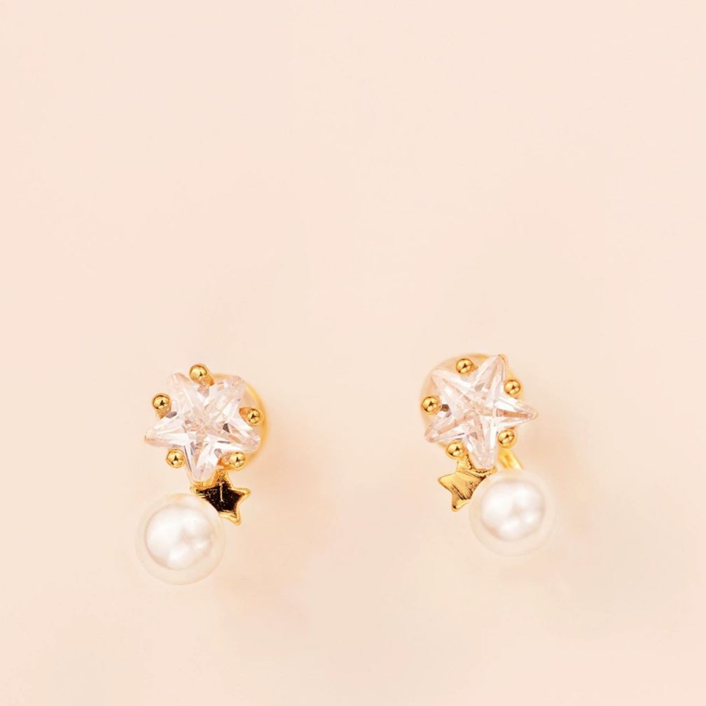 INS2119-Pearl Earrings: 14k Gold-plated Cubic Zirconia Accented Pearl Drop Dangle Wedding Engagement Earrings For Women Bridal Bridesmaid