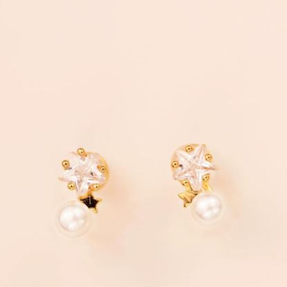INS2119-Pearl Earrings: 14k Gold-plated Cubic Zirconia Accented Pearl Drop Dangle Wedding Engagement Earrings For Women Bridal Bridesmaid