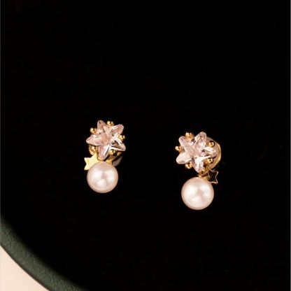 INS2119-Pearl Earrings: 14k Gold-plated Cubic Zirconia Accented Pearl Drop Dangle Wedding Engagement Earrings For Women Bridal Bridesmaid