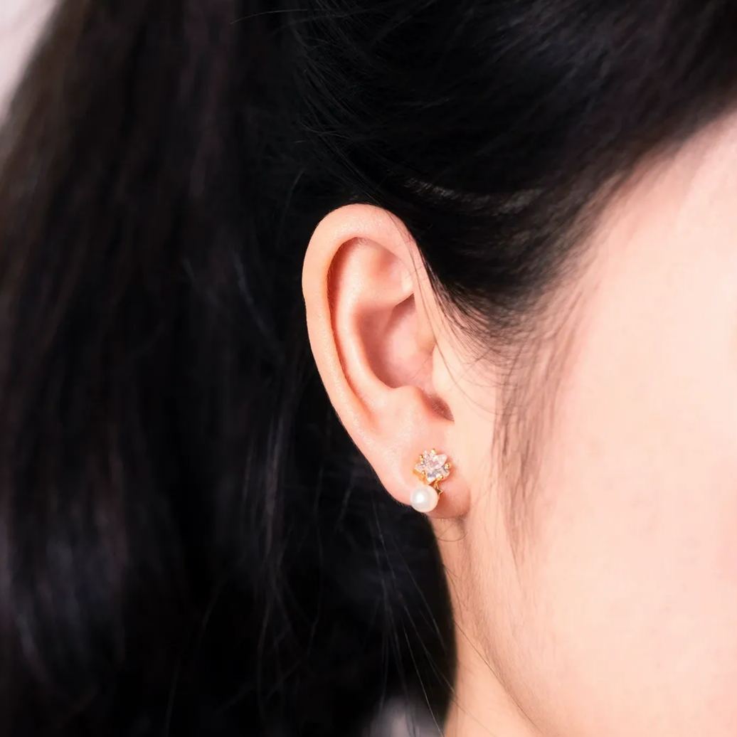 INS2119-Pearl Earrings: 14k Gold-plated Cubic Zirconia Accented Pearl Drop Dangle Wedding Engagement Earrings For Women Bridal Bridesmaid