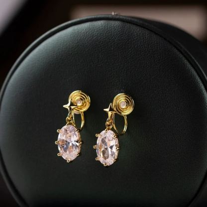 INS2120-Fashionable Women's Zircon Drop Earrings, 925 Sterling Silver Zircon Stud Earrings, AAA Zircon Blue Sapphire Earrings, Oval Diamond Stud Earrings（White