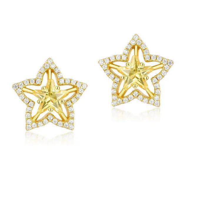 INS2161-Gold large Star Stud Earrings for Women with Cubic Zirconia, Star Jewelry Chunky Design Y2k Style