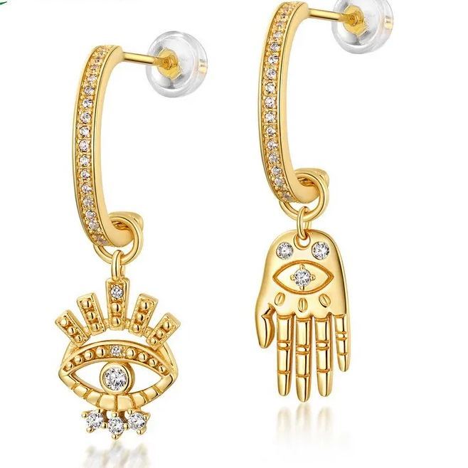 INS2229-Aniu S925 Sterling Silver Birthstone Earrings for Women,Hamsa Earrings with Cubic Zirconia Costume Jewelry