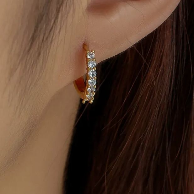 INS2248-Gold Dainty Huggie Hoop Earrings for Women 18K Real Gold Plated Cuff Earrings Small Cubic Zirconia Hoop Earrings for Men Hypoallergenic Cartilage Ear Jewelry for Women