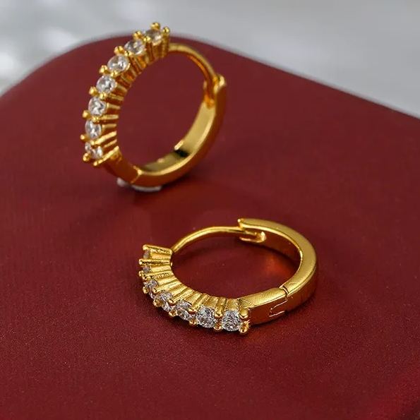 INS2248-Gold Dainty Huggie Hoop Earrings for Women 18K Real Gold Plated Cuff Earrings Small Cubic Zirconia Hoop Earrings for Men Hypoallergenic Cartilage Ear Jewelry for Women