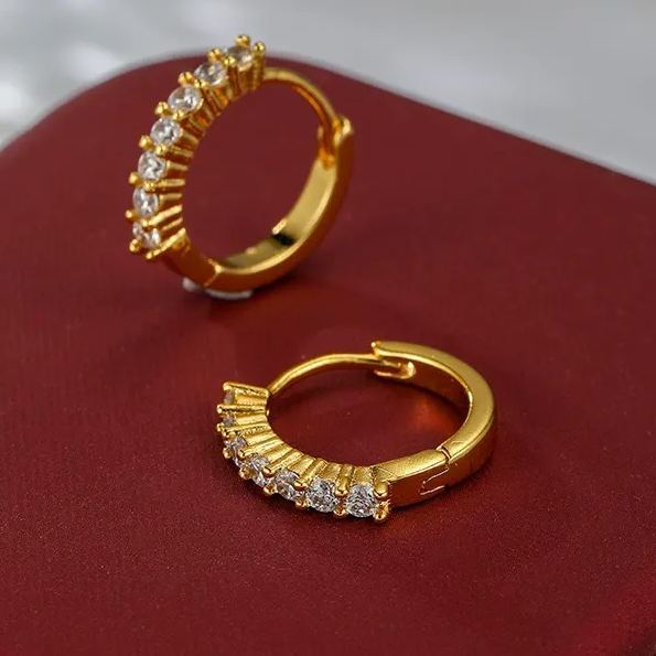 INS2248-Gold Dainty Huggie Hoop Earrings for Women 18K Real Gold Plated Cuff Earrings Small Cubic Zirconia Hoop Earrings for Men Hypoallergenic Cartilage Ear Jewelry for Women