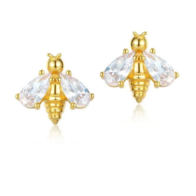 INS2288-16G Stainless Steel Small Bee Stud Earrings for Women Cute CZ Bumblebee Cartilage Studs Earring Conch Helix Rook Daith Piercing Jewelry