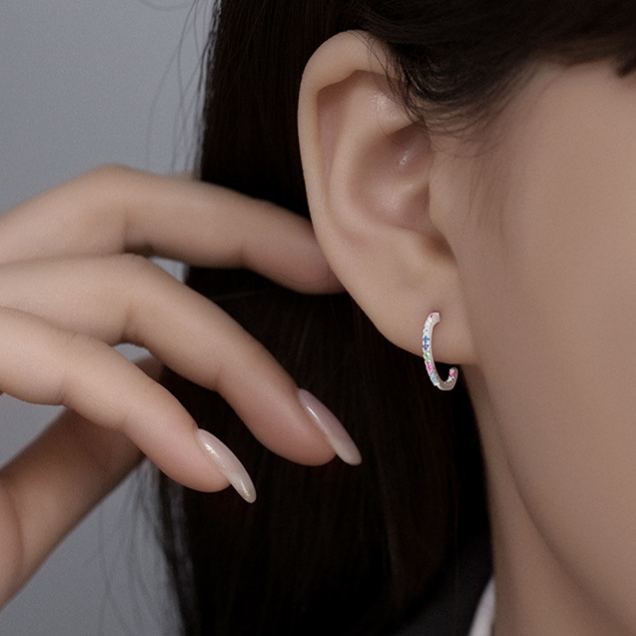 INS2312-SLUYNZ 925 Sterling Silver Color CZ Huggie Earrings for Women C Open Hoop Earrings Huggie Studs