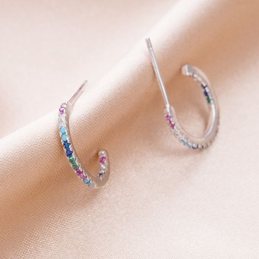 INS2312-SLUYNZ 925 Sterling Silver Color CZ Huggie Earrings for Women C Open Hoop Earrings Huggie Studs