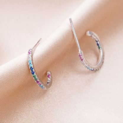 INS2312-SLUYNZ 925 Sterling Silver Color CZ Huggie Earrings for Women C Open Hoop Earrings Huggie Studs