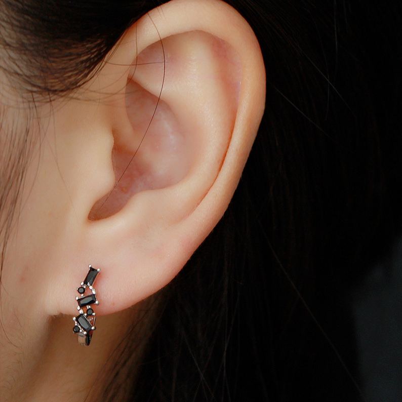 INS2324-1 to 3 Carat Black Diamond Hoop Earrings in 10K Gold or 950 Platinum or in 925 Sterling Silver or 18K Yellow Gold over Sterling Silver or in 950 Platinum