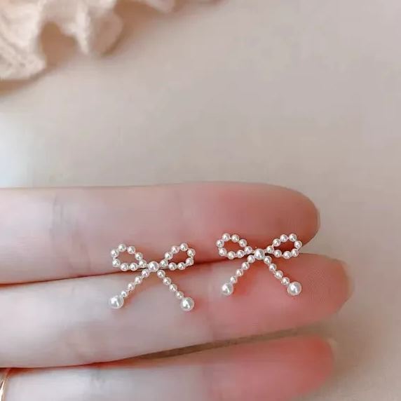 INS2419-Pearl Earrings for Women Gold Bow Knot Stud Earrings Cute pearl bow Drop Dangle Earrings Fashion Jewelry Gifts for Women