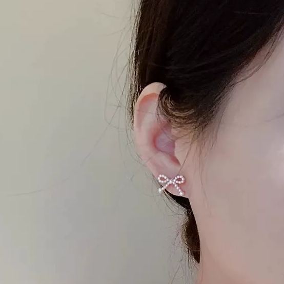 INS2419-Pearl Earrings for Women Gold Bow Knot Stud Earrings Cute pearl bow Drop Dangle Earrings Fashion Jewelry Gifts for Women