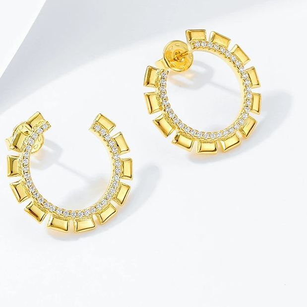 INS2434-18K White/Yellow Gold Plated 925 Sterling Silver Post Cubic Zirconia Hoop Earrings For Women