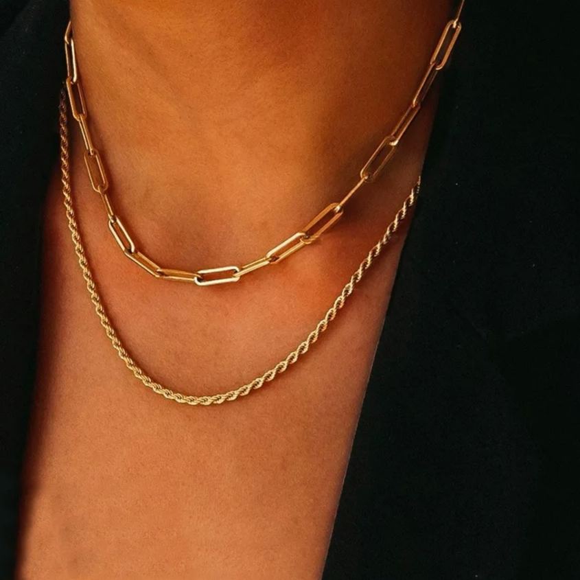 INS3005-Rhinelife - Layered Chain Necklace for Women – 18K Gold Plated Adjustable Double Chains, Hypoallergenic, Daily Stacking Jewelry