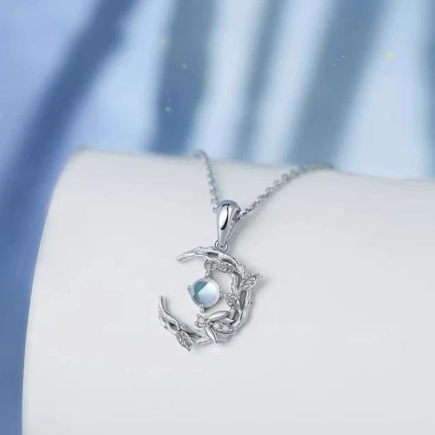 INS3013-Lotus Necklaces for Women 925 Sterling Silver Lotus Flower Necklace Yoga Moonstone Lotus Jewelry for Women Lotus Gifts