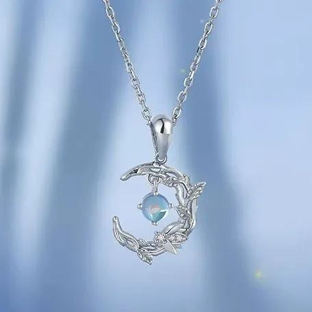 INS3013-Lotus Necklaces for Women 925 Sterling Silver Lotus Flower Necklace Yoga Moonstone Lotus Jewelry for Women Lotus Gifts