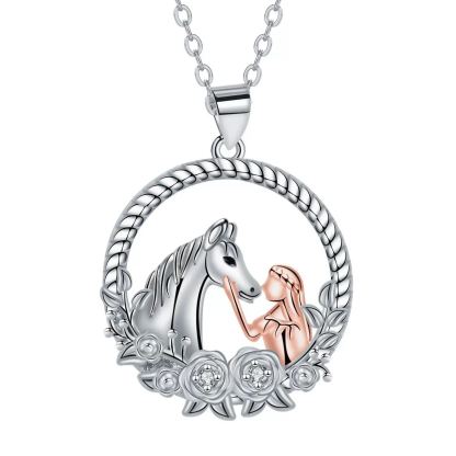 INS3056-AOBOCO Horse Necklace for Women 925 Sterling Silver Angel Wings Dolphin Cat Owl Pendant Necklace Valentines Birthday Animal Jewelry Gifts for Women Horse Lovers