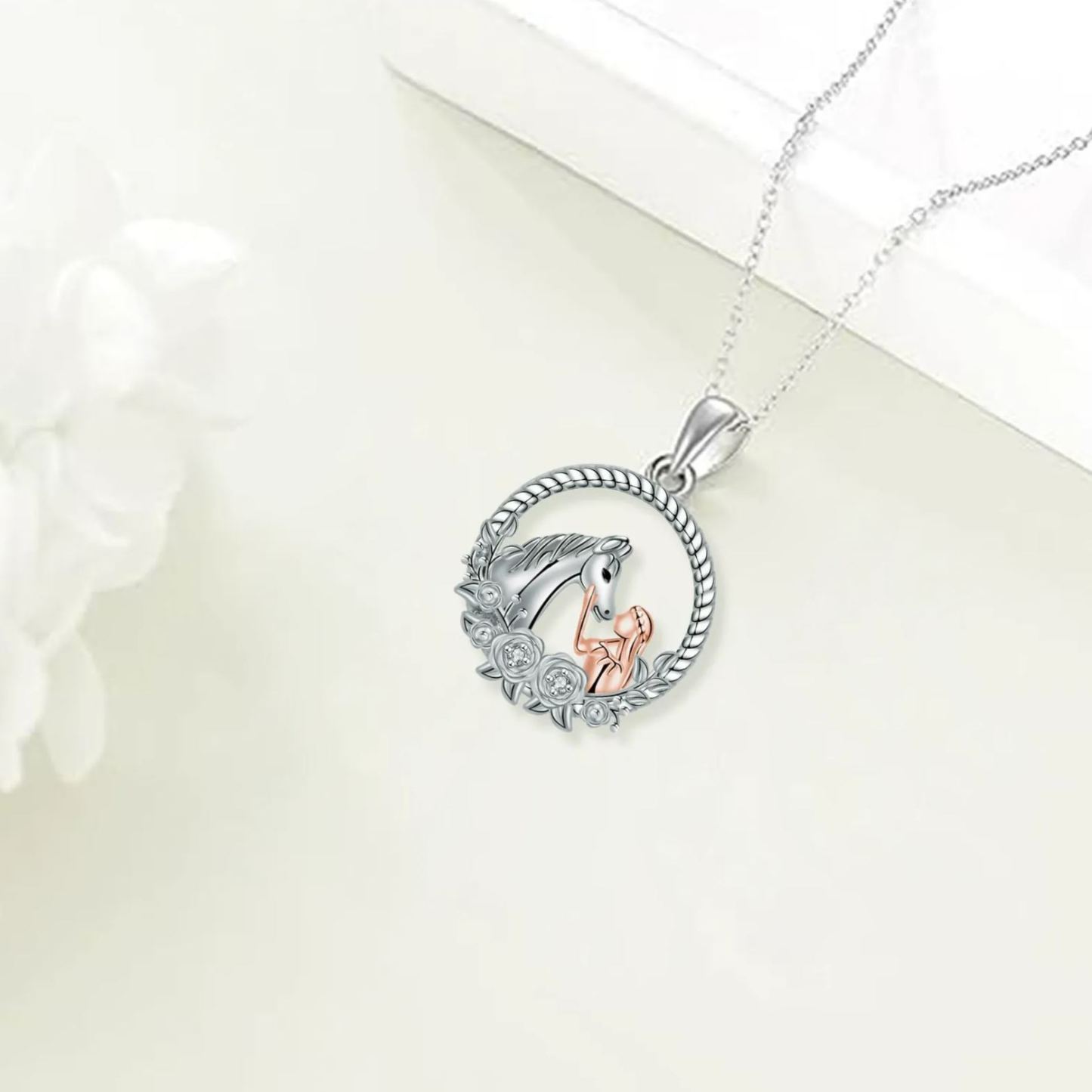 INS3056-AOBOCO Horse Necklace for Women 925 Sterling Silver Angel Wings Dolphin Cat Owl Pendant Necklace Valentines Birthday Animal Jewelry Gifts for Women Horse Lovers