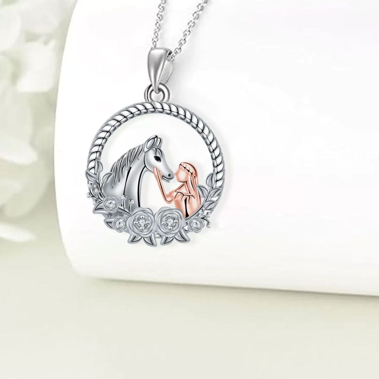 INS3056-AOBOCO Horse Necklace for Women 925 Sterling Silver Angel Wings Dolphin Cat Owl Pendant Necklace Valentines Birthday Animal Jewelry Gifts for Women Horse Lovers