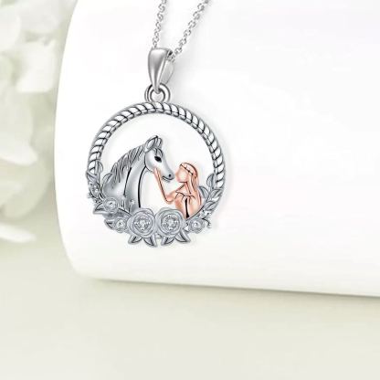 INS3056-AOBOCO Horse Necklace for Women 925 Sterling Silver Angel Wings Dolphin Cat Owl Pendant Necklace Valentines Birthday Animal Jewelry Gifts for Women Horse Lovers