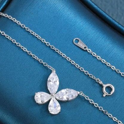 INS3061-Gemstone Sterling Silver Necklace for Women, 18K Gold Plated Jewelry, Diamond Four-Leaf Flower Zirconia, Round Zirconia Necklace