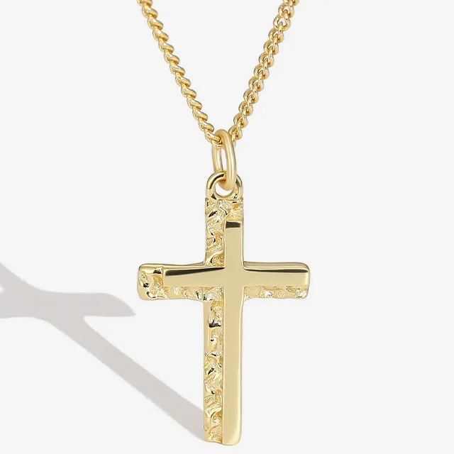INS3147-Fiusem 14K Gold Plated Cross Necklace for Men, Mens Cross Necklaces with 3.5mm Chain and Stainless Steel Small Pendant, Cuban Chain 16-24 Inch