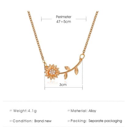 INS3149-3D Sunflower Charm Pendant Necklace for Women Gold-Tone Sideways Sunflower Necklace Gifts