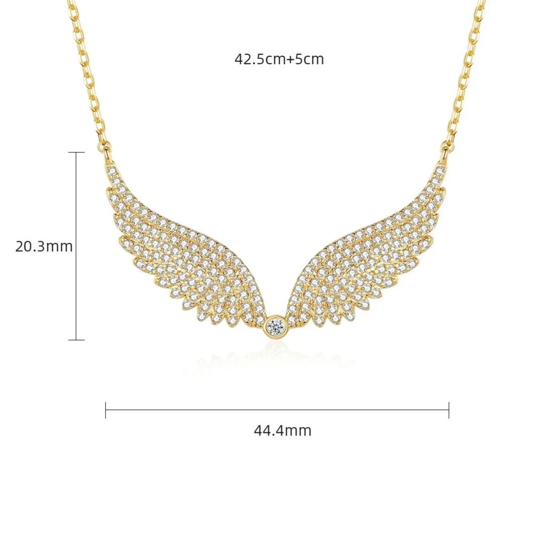 INS3155-14K Gold Wing Pendant Necklace, Micro-Pave Moissanite Angel Wing Chain Jewelry for Women