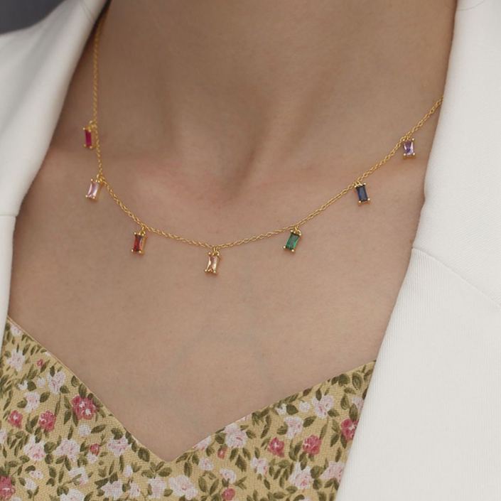 INS3170-Pendant Necklace,Stainless Steel, Colorful Zirconium Inlaid,18 inches