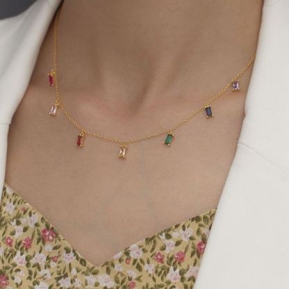 INS3170-Pendant Necklace,Stainless Steel, Colorful Zirconium Inlaid,18 inches