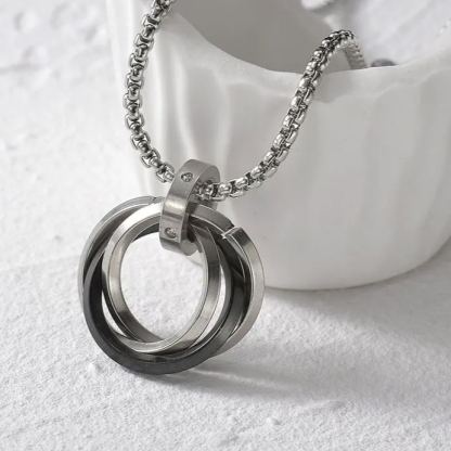 INS3180-Jude Jewelers Stainless Steel Three Interlocking Braided Circles Pendant Necklace