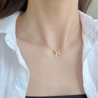 INS3220-Gold Necklace for Women, 14K Gold Plated Bow Necklace Butterfly Choker Necklace,，Fashion Jewelry Gifts for Women