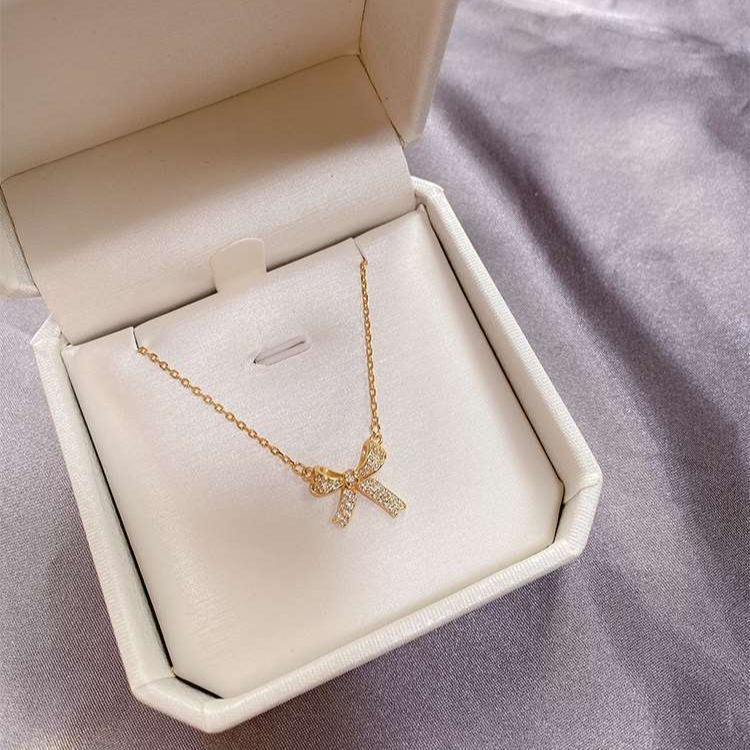 INS3220-Gold Necklace for Women, 14K Gold Plated Bow Necklace Butterfly Choker Necklace,，Fashion Jewelry Gifts for Women