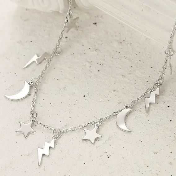 INS3261-925 Sterling Silver Clavicle Chain Star Moon Romantic Valentine's Day Gift Necklace For Women Fashion Wedding Party Her Jewelry