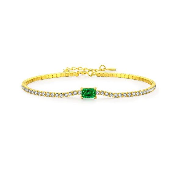 INS4068-18K White/Yellow Gold Plated Silver Bracelet With Lab Grown Sapphire/Emerald/Ruby Surrounded With Lab Grown Diamond/Moissanite, Bracelet For Women Comes With Gift Box