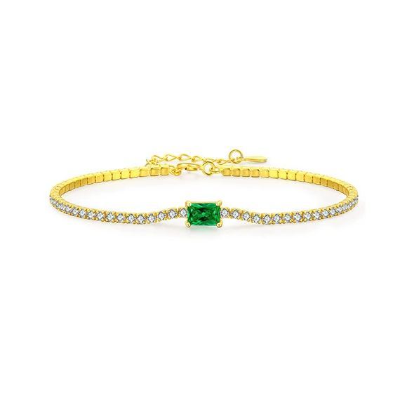 INS4068-18K White/Yellow Gold Plated Silver Bracelet With Lab Grown Sapphire/Emerald/Ruby Surrounded With Lab Grown Diamond/Moissanite, Bracelet For Women Comes With Gift Box