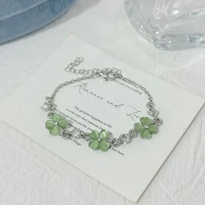 INS4070-Dainty Four Leaf Clover Bracelet for Women Lucky Link Shamrock Bracelets Cute Cat Eye Crystal Student Best Friend Christmas Birthday Gifts St.Patrick's Day Holiday Accessories Jewelry