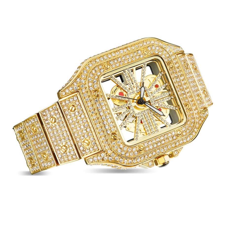 W-1009-Moissanite Diamond Skeleton Openwork Quartz Watch – Unisex Luxury Transparent Mechanical Look, Stainless Steel Strap-Men