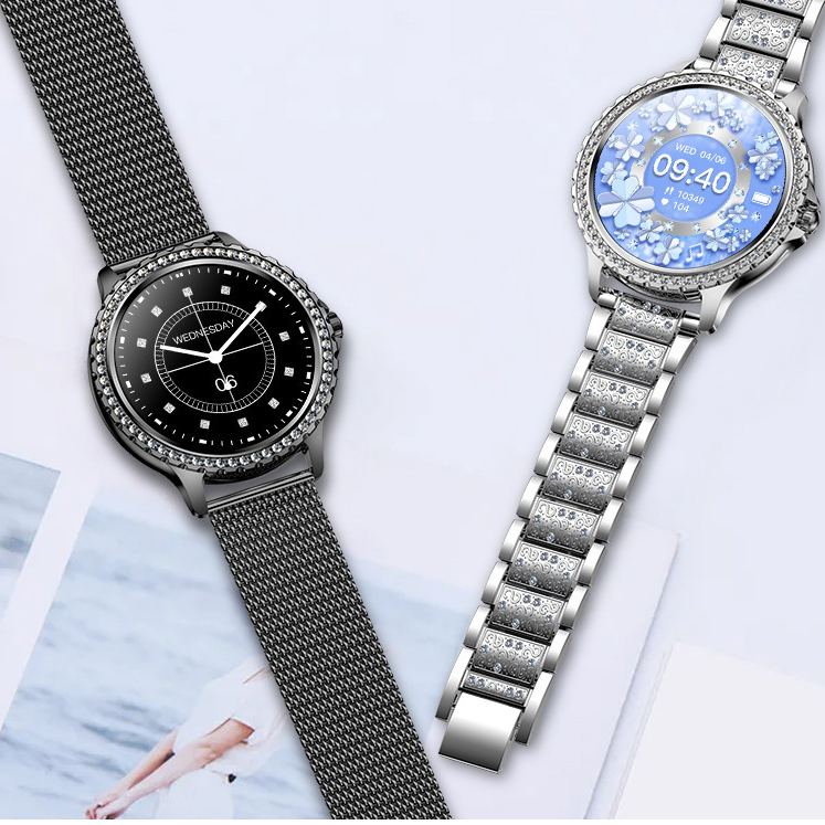 W-2001-Yihou Luxury Black Smart Watches for Women, Diamond Round Designer Fitness Tracker Smartwatch for Android iOS Phones with Make/Answer Call Sleep Monitor