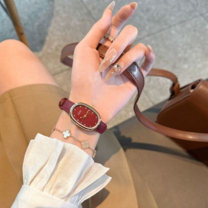 W-2009-CARLIEN Women's Small Gold Vintage Dainty Rhinestone Rectangular Quartz Watch Slim Leather Band Waterproof Analog Wristwatch for Women