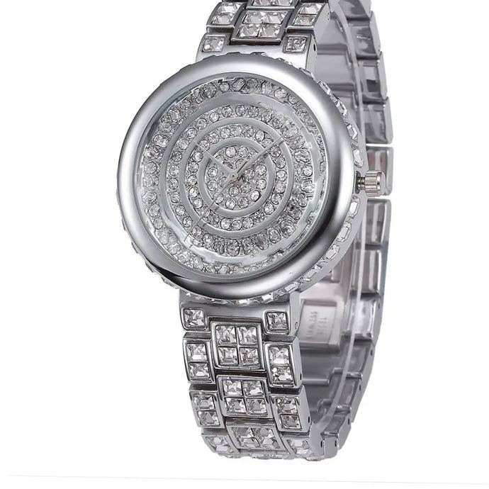 W-2010-Smalody Round Luxury Women Watch Crystal Rhinestone Diamond Watches Stainless Steel Wristwatch Iced Out Watch with Japan Quartz Movement for Women | Simulated Lab Diamonds-Women